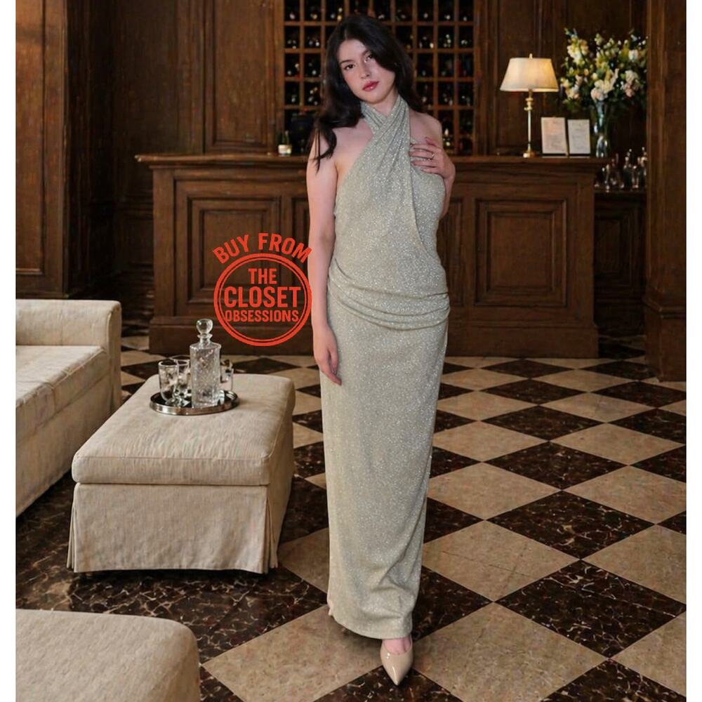 Zara Gold Metallic Halter Midi Dress Bodycon Evening Dress NWT M - Picture 11 of 16